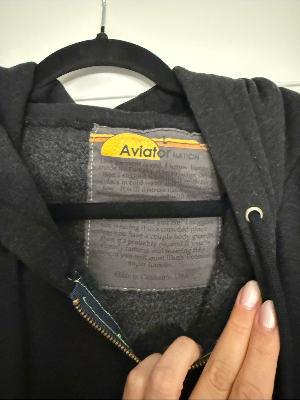 Aviator Nation Black Zip Hoodie with Rainbow Trim - Picture 2 of 3